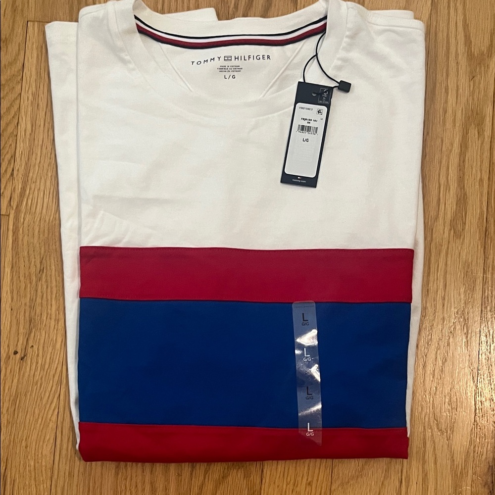 Tommy Hilfiger Red and Blue Striped Tee Short Sleeve